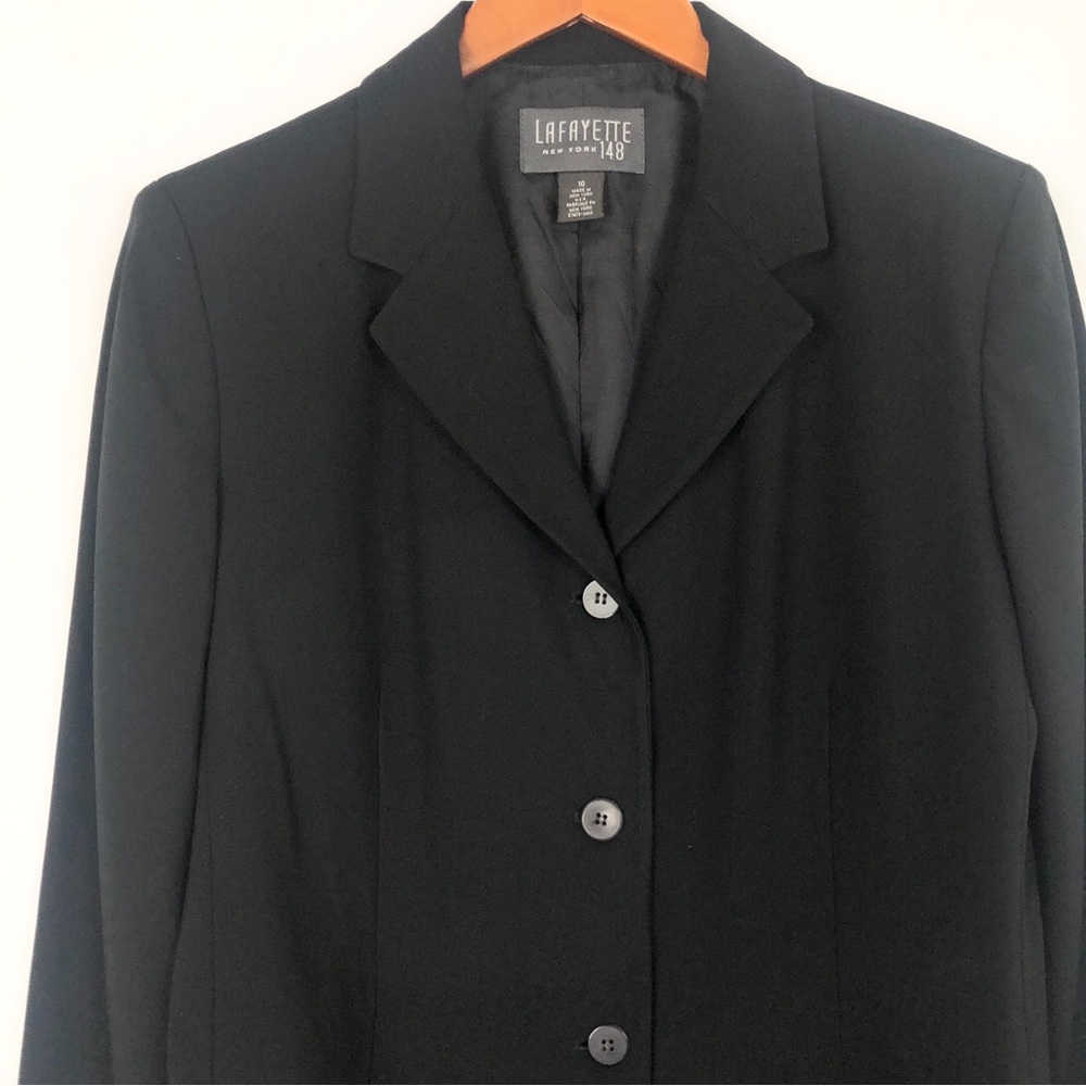 Lafayette 148 New York Wool Long Blazer Black Size 10 - Picture 2 of 8